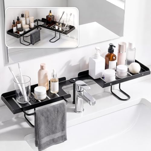 Black 20-Inch Rotatable Over Sink Faucet Shelf Organizer with Towel Bar