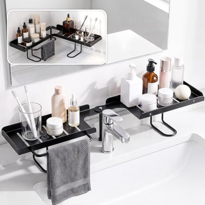 Black 20-Inch Rotatable Over Sink Faucet Shelf Organizer with Towel Bar