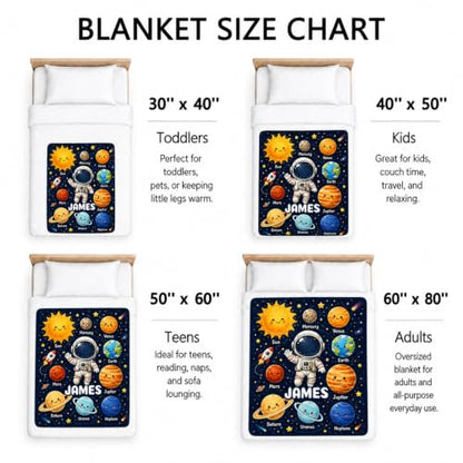 Custom Boys Planet Blanket - White Personalized Flannel Throw for Kids & Teens