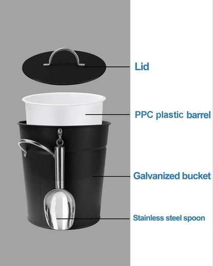 3Qt Black Galvanized Ice Bucket with Lid, Scoop & Handles - Ideal for Cocktails, Parties, BBQs, Wine & Champagne. Double-Layer Insulated Outer & Galvanized Inner Layer, Perfect for Home & Outdoor Use