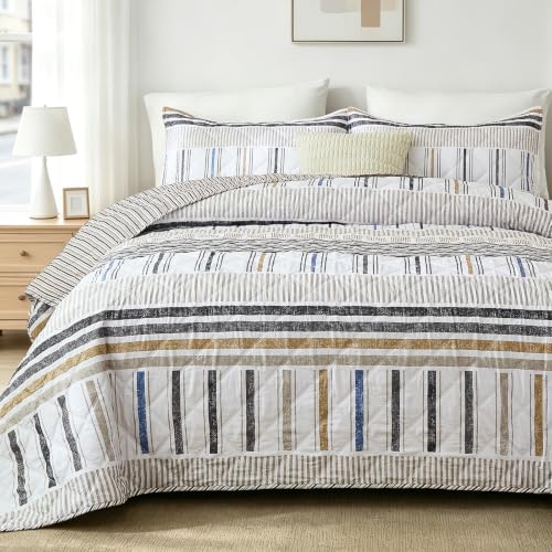 Cottolester Striped Bedding Set Queen Size - Taupe Grey, 3 Pieces