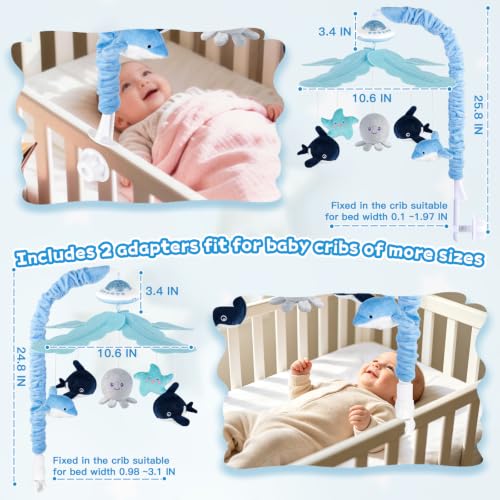 Baby Crib Mobile with Music Lights & Remote Control for Nursery, Rotation & Starlight Projection