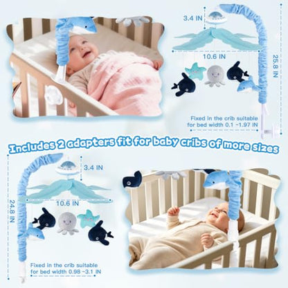 Baby Crib Mobile with Music Lights & Remote Control for Nursery, Rotation & Starlight Projection