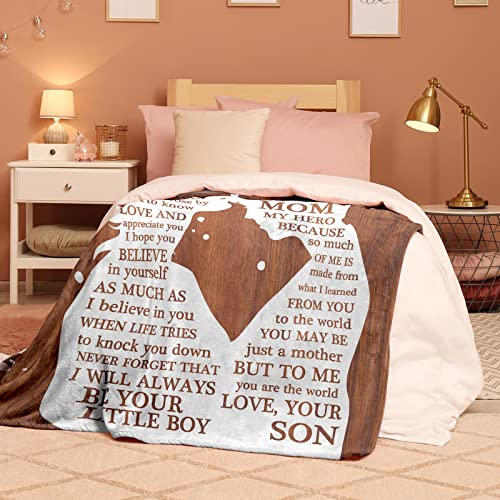 Mom Gifts from Son Christmas Blanket - Heartwarming Flannel Throw for Mom 50x60 with Wooden Accent Variation of Son to Mom Wood / 50x60