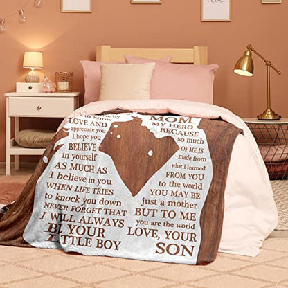 Mom Gifts from Son Christmas Blanket - Heartwarming Flannel Throw for Mom 50x60 with Wooden Accent Variation of Son to Mom Wood / 50x60
