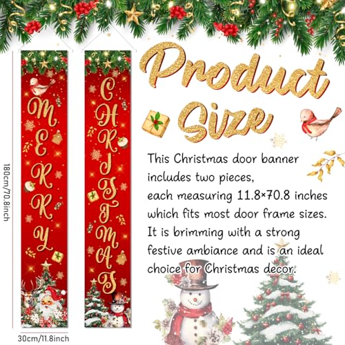 Large Christmas Door Banner Set - Merry Christmas Festive Holiday Decor for Indoor & Outdoor Porch Front Yard