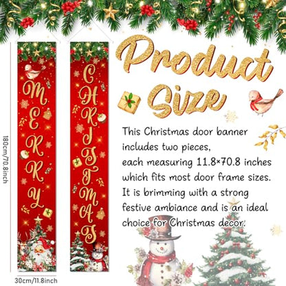 Large Christmas Door Banner Set - Merry Christmas Festive Holiday Decor for Indoor & Outdoor Porch Front Yard