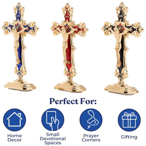 Mini Standing Crucifix Assortment with Enamel Details - 3 Inches, Pack of 3