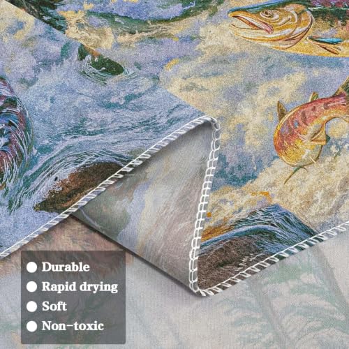 Farmhouse Wall Tapestry - Brown Bear Catching Salmon in River, 36x48in - Rustic Cabin Decor