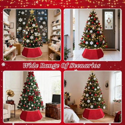 Christmas Tree Skirt Velvet Foldable Collar Red - DeckTheHalls