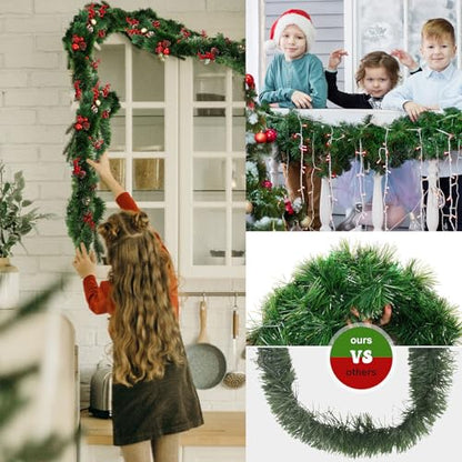 6 Pack 300 Ft Christmas Garland Green Soft Faux Pine Wreath Decoration
