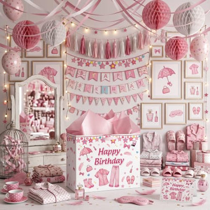 Pink Sleepover Party Gift Bag with Wrapping Paper and Card for Girls Teens