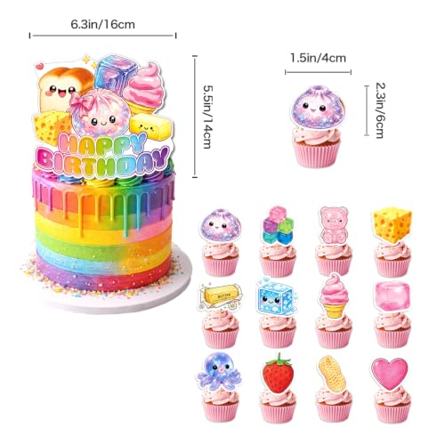Squishy Birthday Party Decorations Set with Backdrop, Banners, Balloons, Cake & Cupcake Toppers – 33 Pieces