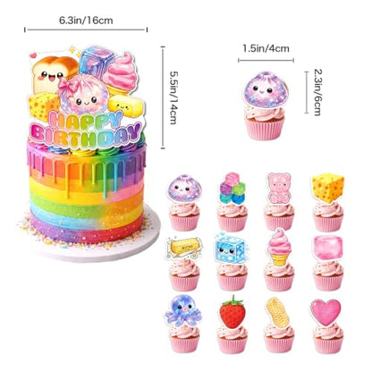 Squishy Birthday Party Decorations Set with Backdrop, Banners, Balloons, Cake & Cupcake Toppers – 33 Pieces