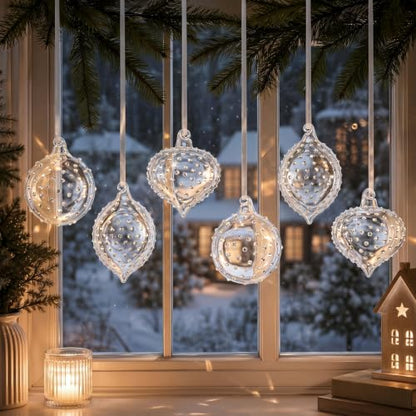 Seenelling 9 Pack Clear Christmas Glass Ball Ornaments Teardrop Silver Variation