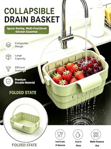 Foldable Hanging Sink Drain Basket - Green, Fast-Draining, Detachable Kitchen Organizer