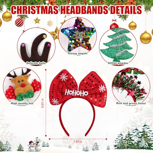 20 Pack Christmas Headbands with Santa Hat, Tree Antlers & Bow - Holiday Hair Accessories