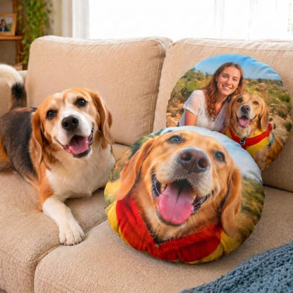 Personalized Round Face & Body Pillow with Photo - Custom Pet or Family Gift