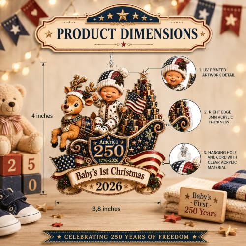 Baby's First Christmas 2026 Ornament - Patriotic 250th Anniversary Keepsake - First Holiday Gift for Baby Boy - Variation: First Christmas16.10.10