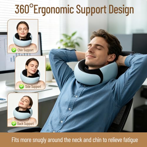 G-Shape Travel Neck Pillow Blue Memory Foam Support for Airplanes