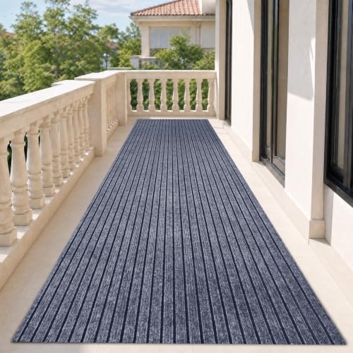 Gray Striped Runner Rug 3x10 Ft Non-Slip Rubber Backing Indoor Outdoor