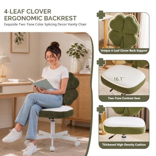 VINGLI Lucky Clover Armless Vanity Chair in Dark Green – Small Space