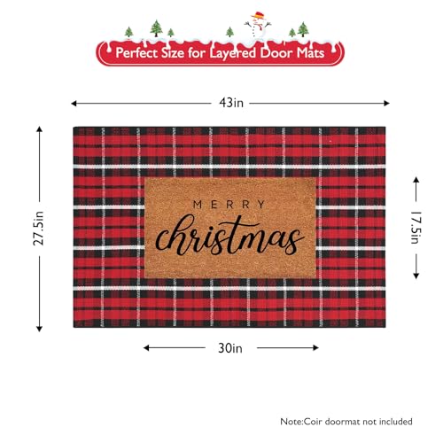 Christmas Door Mat 28x43 Buffalo Plaid Cotton Washable Rug - Red & Black Variation