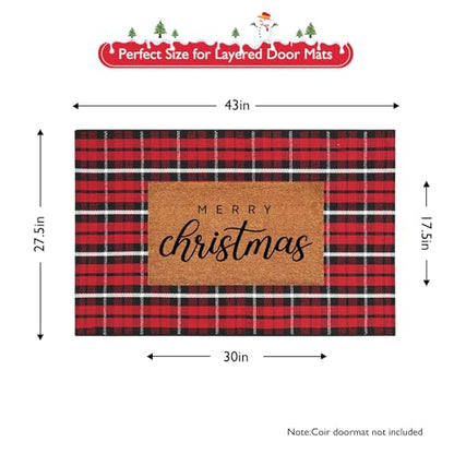 Christmas Door Mat 28x43 Buffalo Plaid Cotton Washable Rug - Red & Black Variation