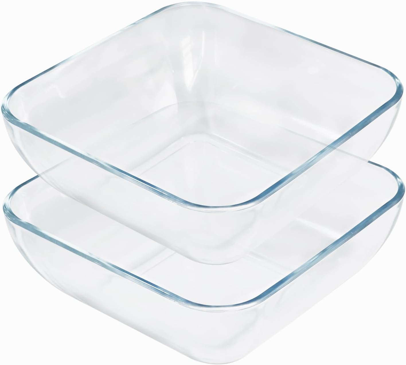 Skiennix 2-Quart Glass Mixing Bowls Set - Durable Tempered Glass | 8-Inch Square Salad Bowls, Set of 2