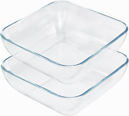 Skiennix 2-Quart Glass Mixing Bowls Set - Durable Tempered Glass | 8-Inch Square Salad Bowls, Set of 2