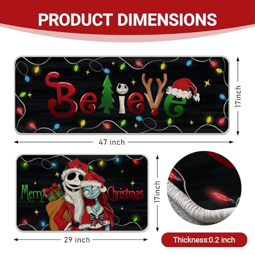 Christmas Kitchen Rugs Set of 2 Non-Slip Holiday Doormats - Jack & Sally Design
