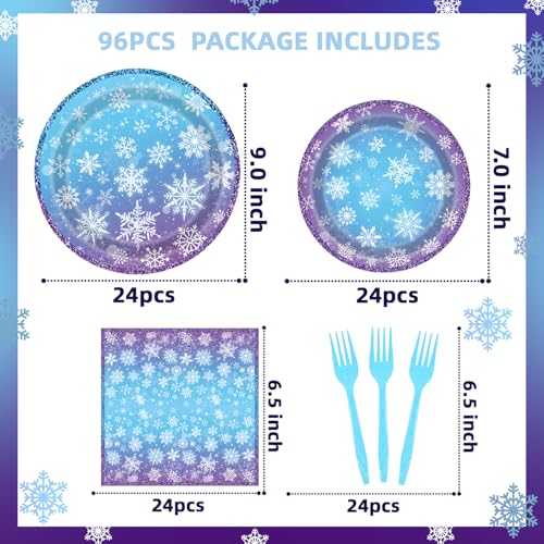 Disposable Snowflake Party Plates Napkins Forks Set for Winter Wonderland Christmas