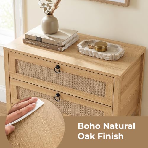 KOMFOTT Rattan Nightstand Set of 2 – Natural 27" x 16" x 25.5" with 2 Drawers