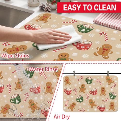 Beige Christmas Gingerbread Coffee Mat 19x12 Inches Anti-Slip Absorbent Counter Protector