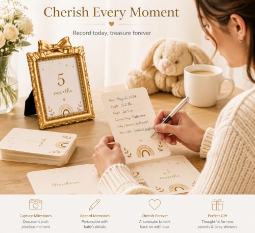 Baby Monthly Milestone Photo Frame Set - Gold Resin with Monthly Cards