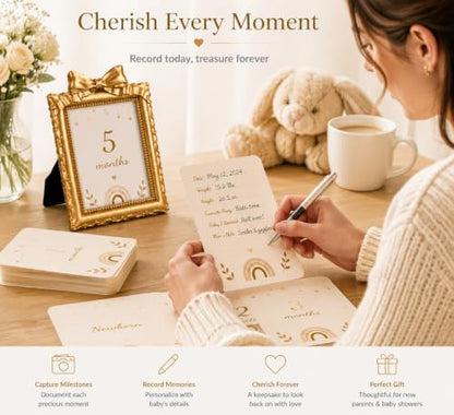 Baby Monthly Milestone Photo Frame Set - Gold Resin with Monthly Cards