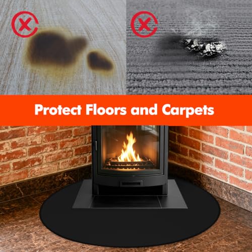 Fireproof Teardrop Rug for Wood Stove Protection - Black, 3'4" x 3'4"