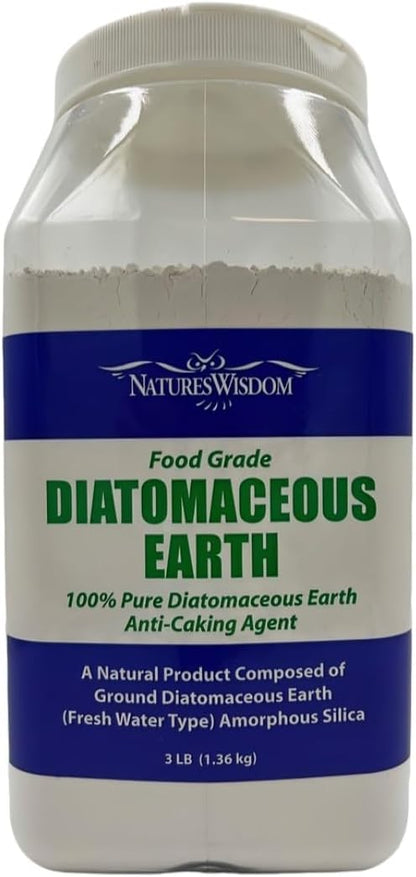Natures Wisdom Diatomaceous Earth - Food Grade 3 lb Jar for Natural Pest Control & Detox
