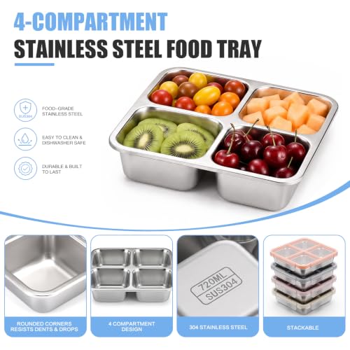 4 Pack Stainless Steel Snack Containers - Leak-Proof 4 Compartments, 3 Cups Each - Variation of THIS listing