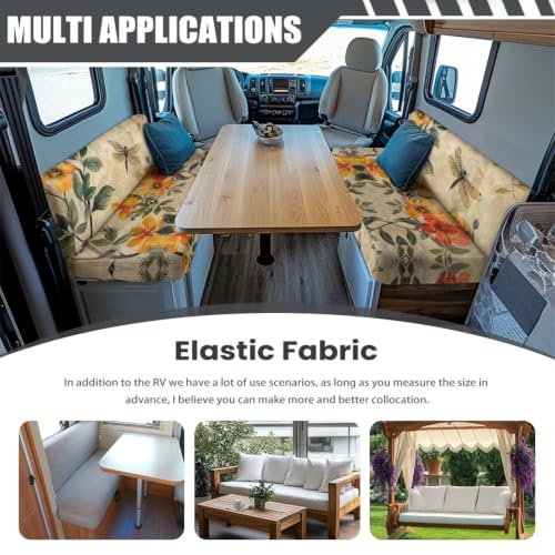 Floral Droganfly RV Dinette Cushion Covers 2-Piece Set - Dustproof & Stretch Fit