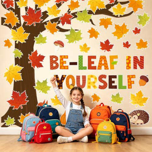 Fall Bulletin Board Decorations Autumn Tree Set with Pumpkins Maple Leaves and Squirrel - Large Variation