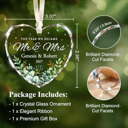 Eucalyptus Mr and Mrs Heart Wedding Ornament - Personalized Couple Gift