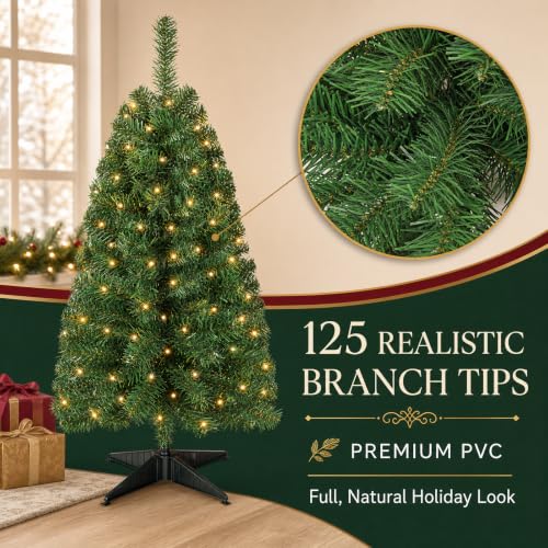3FT Pre-lit Artificial Christmas Tree with 50 LED Lights - Green with Lights