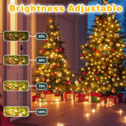 Battery Operated String Lights with Remote - 50 LED Warm White, 4 Pack 16.5Ft Dark Green Wire, 8 Modes & Timer