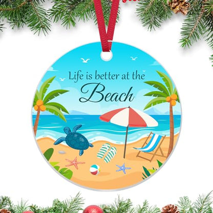 Beach Themed Christmas Ornament Gift for Beach Lovers, Acrylic Hanging Decor