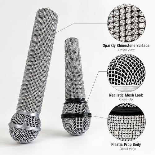 2-Pack Fake Microphone Props for Stage Costume Party Cosplay Silver