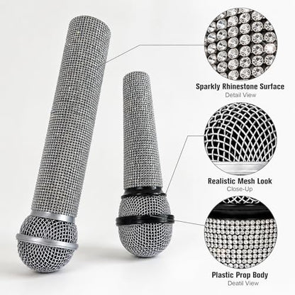 2-Pack Fake Microphone Props for Stage Costume Party Cosplay Silver