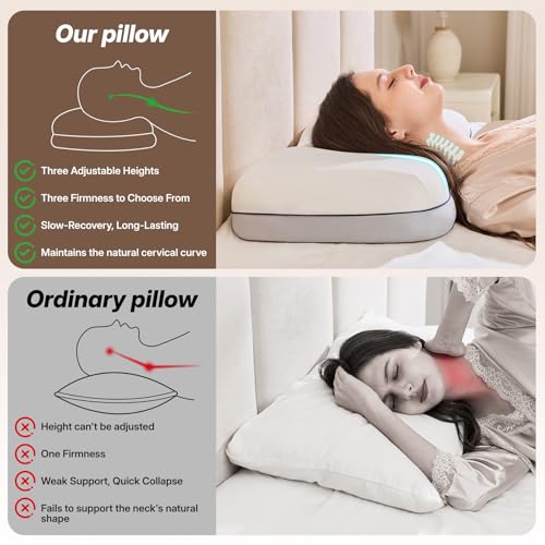 Cervical Neck Pillow - Adjustable Memory Foam Support, White - CosBed