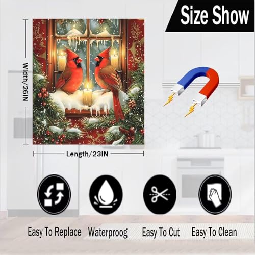 Red Bird Christmas Snow Scene Dishwasher Magnet Cover 28" Variation