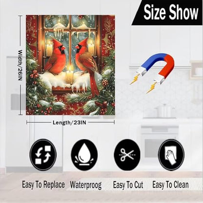 Red Bird Christmas Snow Scene Dishwasher Magnet Cover 28" Variation